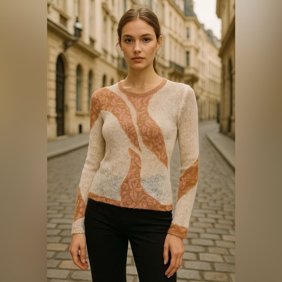 Versace Y2K Vintage Sheer Knit Lace Cream Rose Sweater – Size Medium - Picture 1 of 9